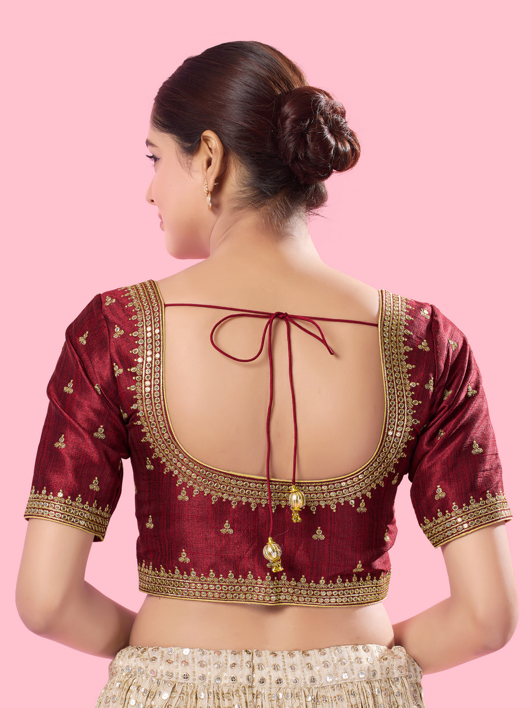 Round Neck Machine Embroidery Wedding Wear Blouse