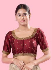 Round Neck Machine Embroidery Wedding Wear Blouse