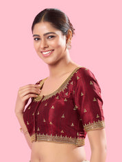 Round Neck Machine Embroidery Wedding Wear Blouse