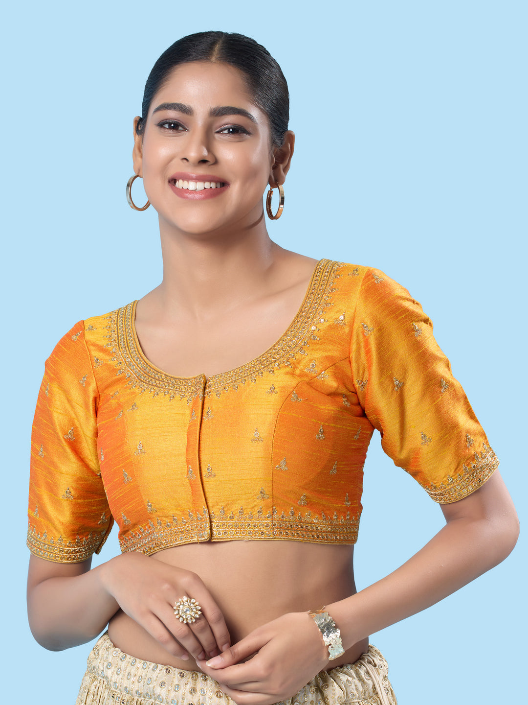 Round Neck Machine Embroidery Wedding Wear Blouse