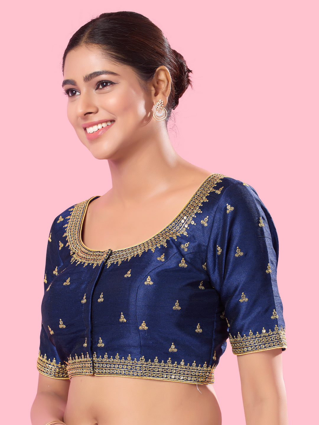Round Neck Machine Embroidery Wedding Wear Blouse