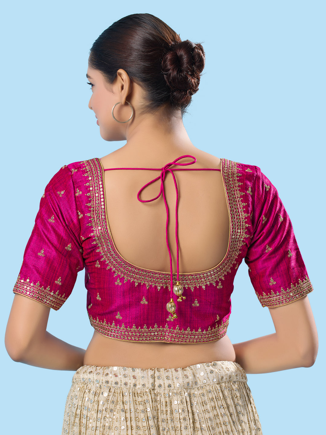 Round Neck Machine Embroidery Wedding Wear Blouse