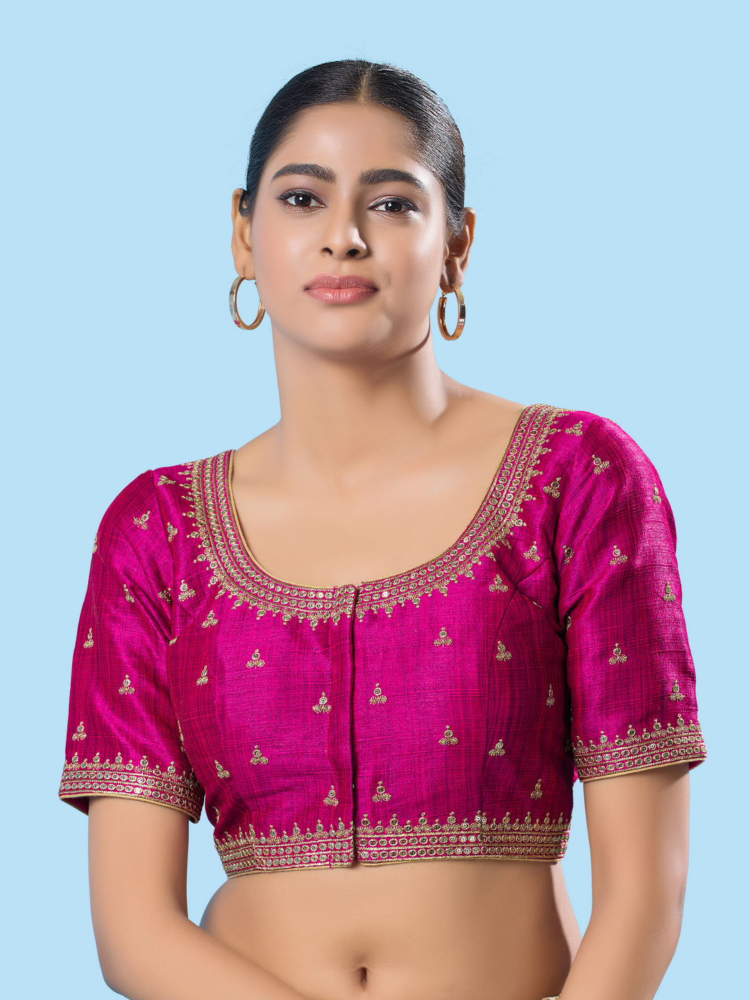 Round Neck Machine Embroidery Wedding Wear Blouse