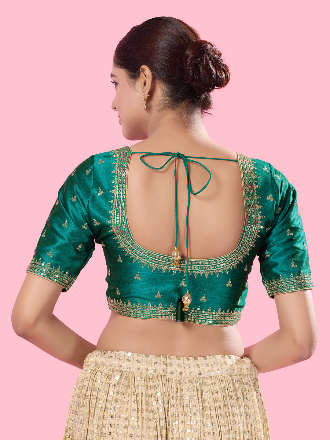 Round Neck Machine Embroidery Wedding Wear Blouse