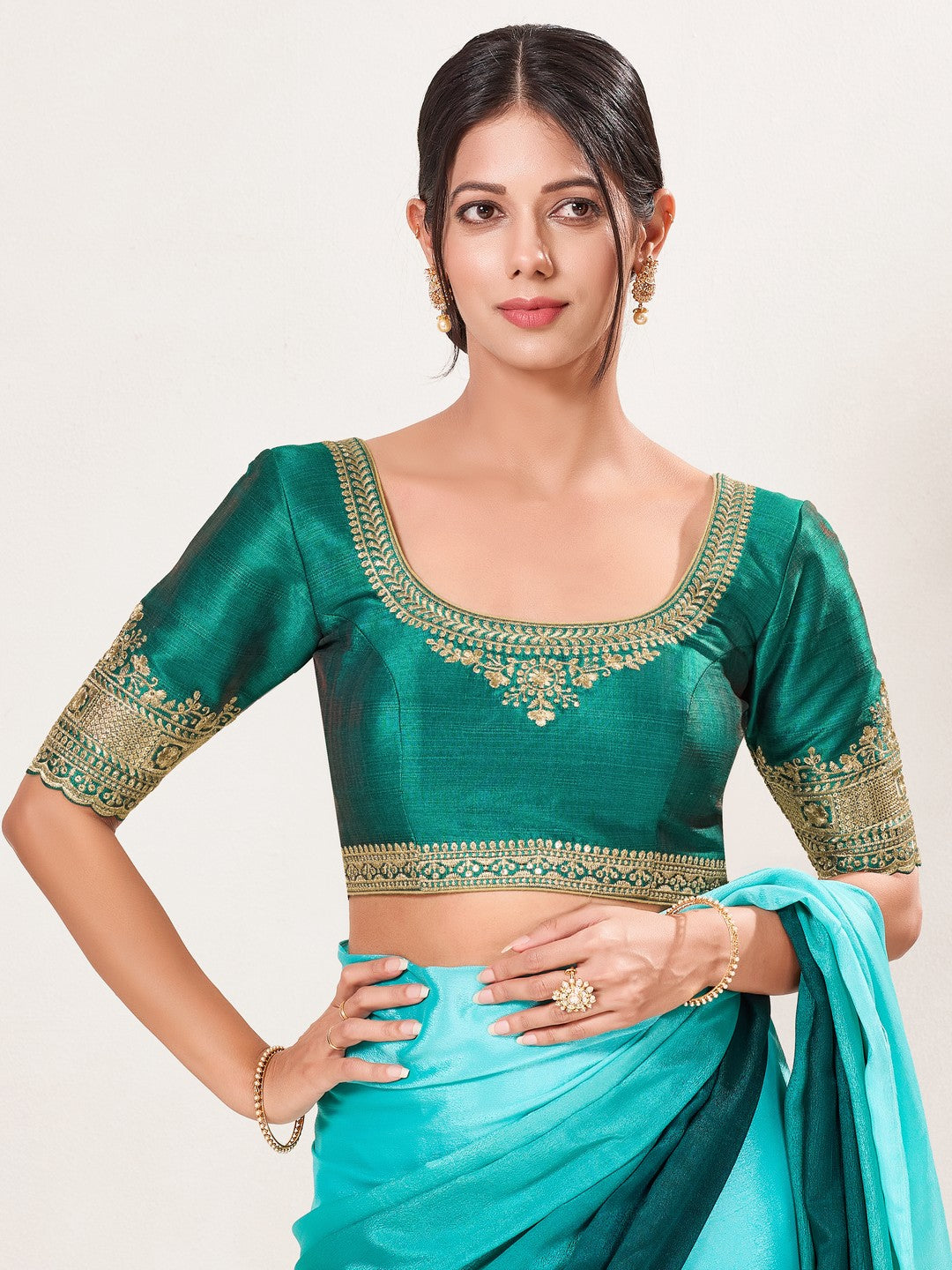 Delicate Embroidered Sleeves And Neckline Blouse