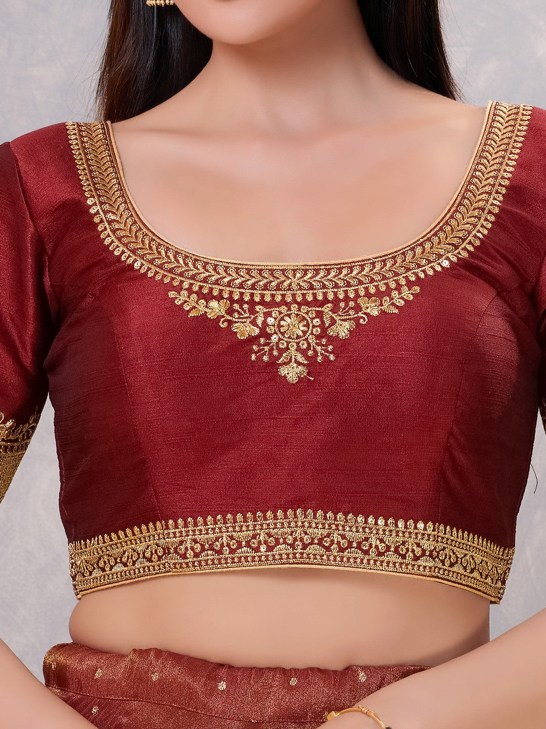 Delicate Embroidered Sleeves And Neckline Blouse