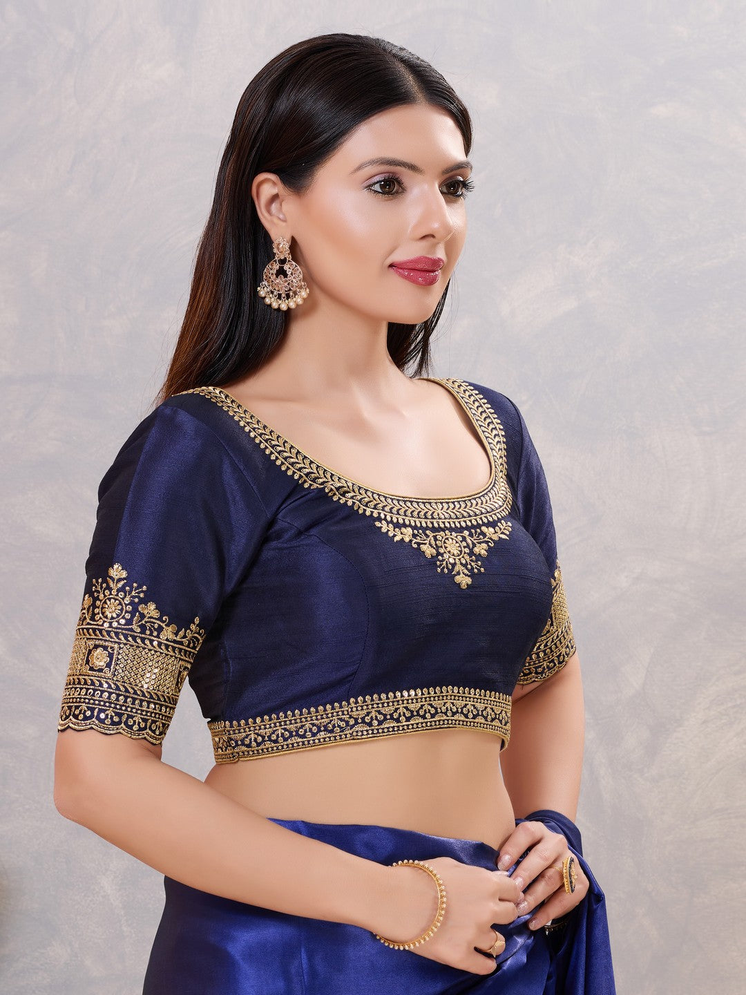 Delicate Embroidered Sleeves And Neckline Blouse