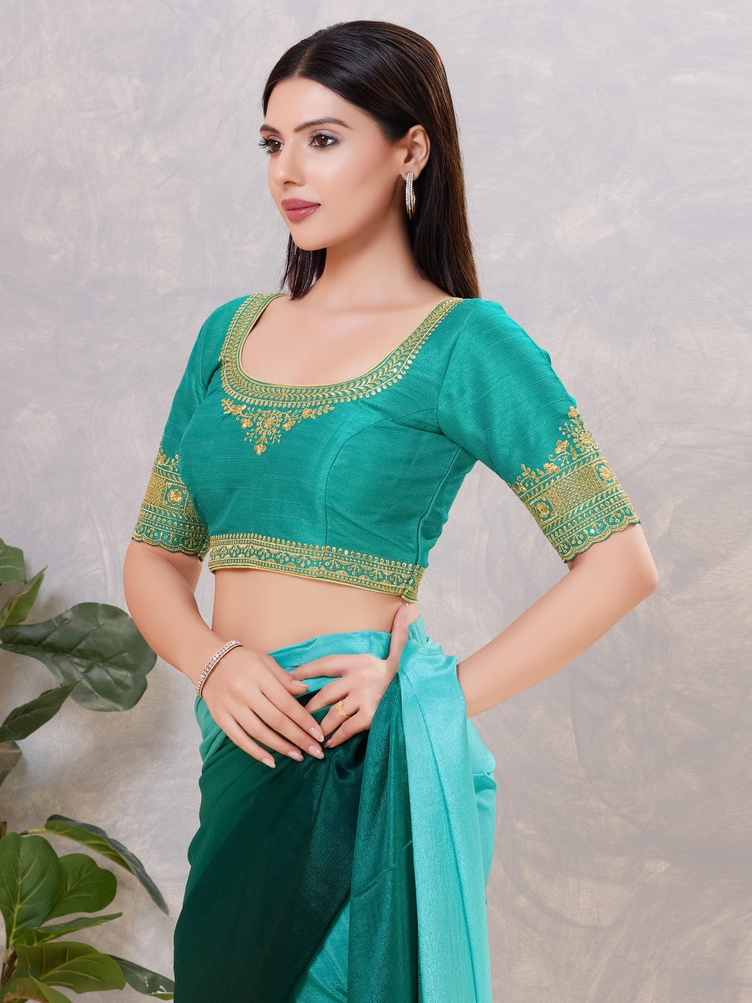 Delicate Embroidered Sleeves And Neckline Blouse