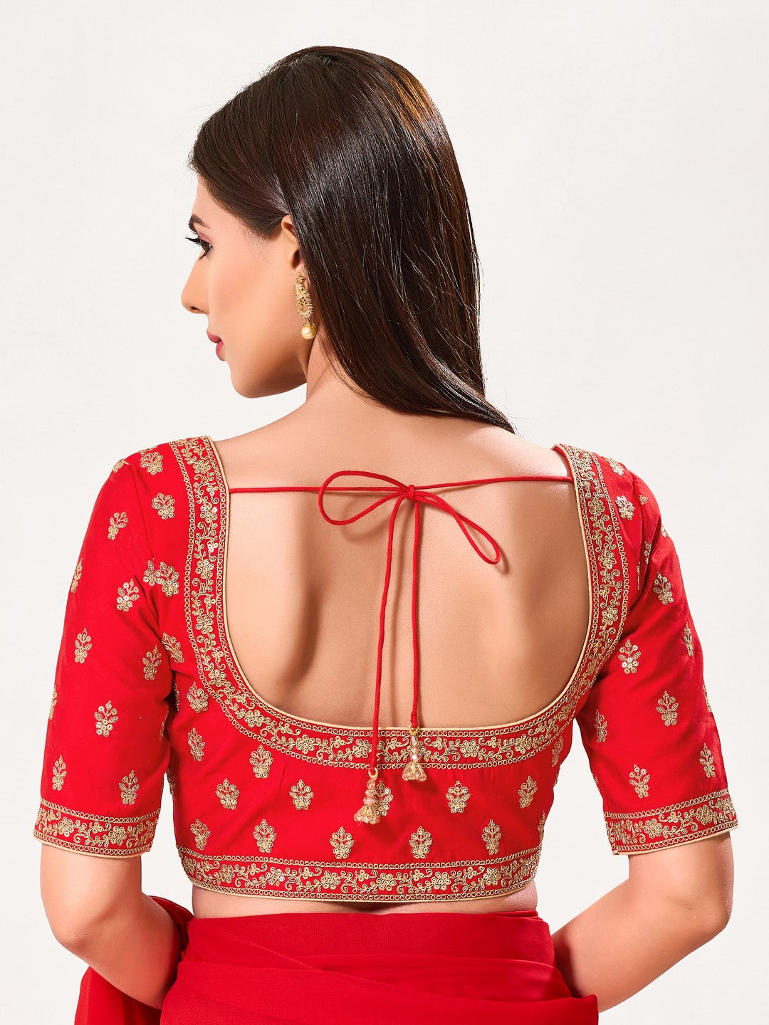 Designer Zari Embroidery Butti Neckline Silk Blouse