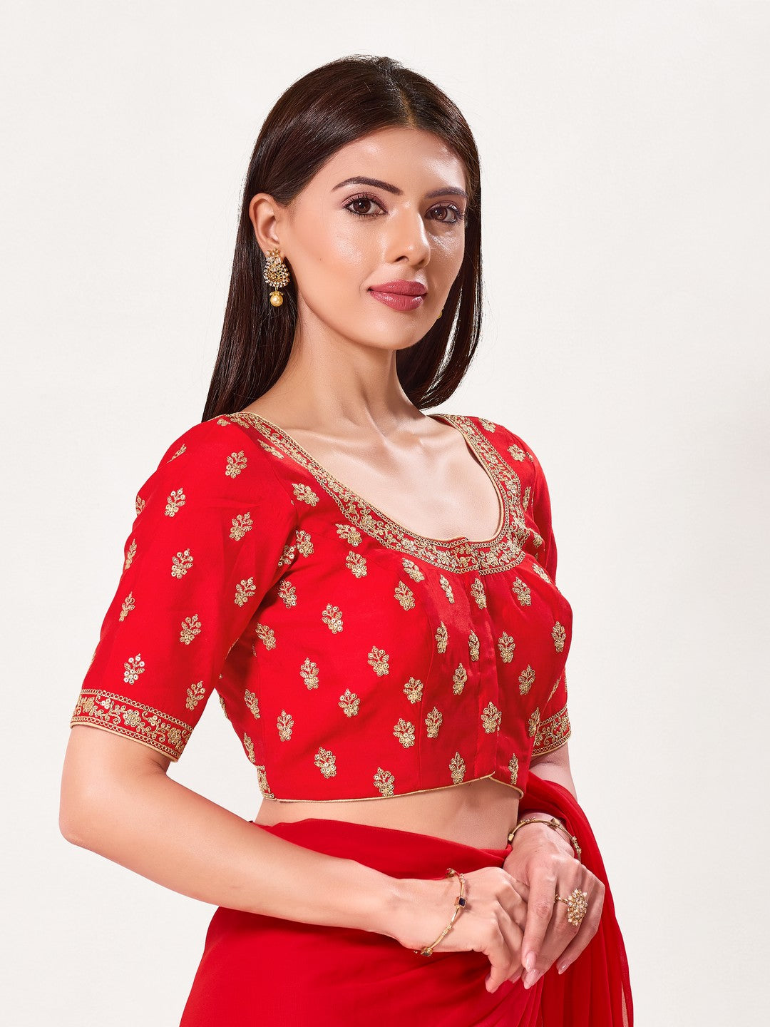 Designer Zari Embroidery Butti Neckline Silk Blouse