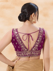 Gajji Silk Machine Zari Embroidery V Neck Blouse
