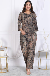 Black Base Cotton Cambric Co-ord Set with Allover Heritage Paisley Print