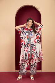 Bold Multicolor Muslin Kaftan Kurta & Printed Straight Pant Co-ord Set