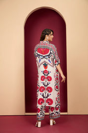 Bold Multicolor Muslin Kaftan Kurta & Printed Straight Pant Co-ord Set