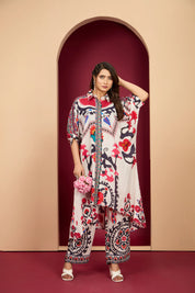 Bold Multicolor Muslin Kaftan Kurta & Printed Straight Pant Co-ord Set