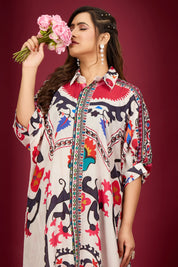 Bold Multicolor Muslin Kaftan Kurta & Printed Straight Pant Co-ord Set