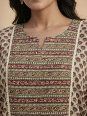 Butter Cream Lurex & Moti Embellished Muslin Kaftan Co-ord Set with Aari Lace Palazzo