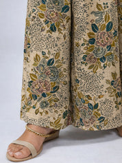 Beige Three-Piece Embellished Co-ord Set with Mirror Work & Chinon Palazzo