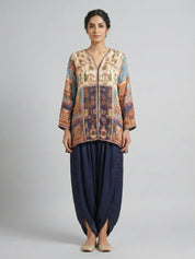 Royal Blue Mughal Print Embellished Co-Ord Set in Gajji Silk