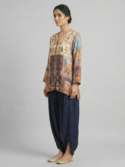 Royal Blue Mughal Print Embellished Co-Ord Set in Gajji Silk