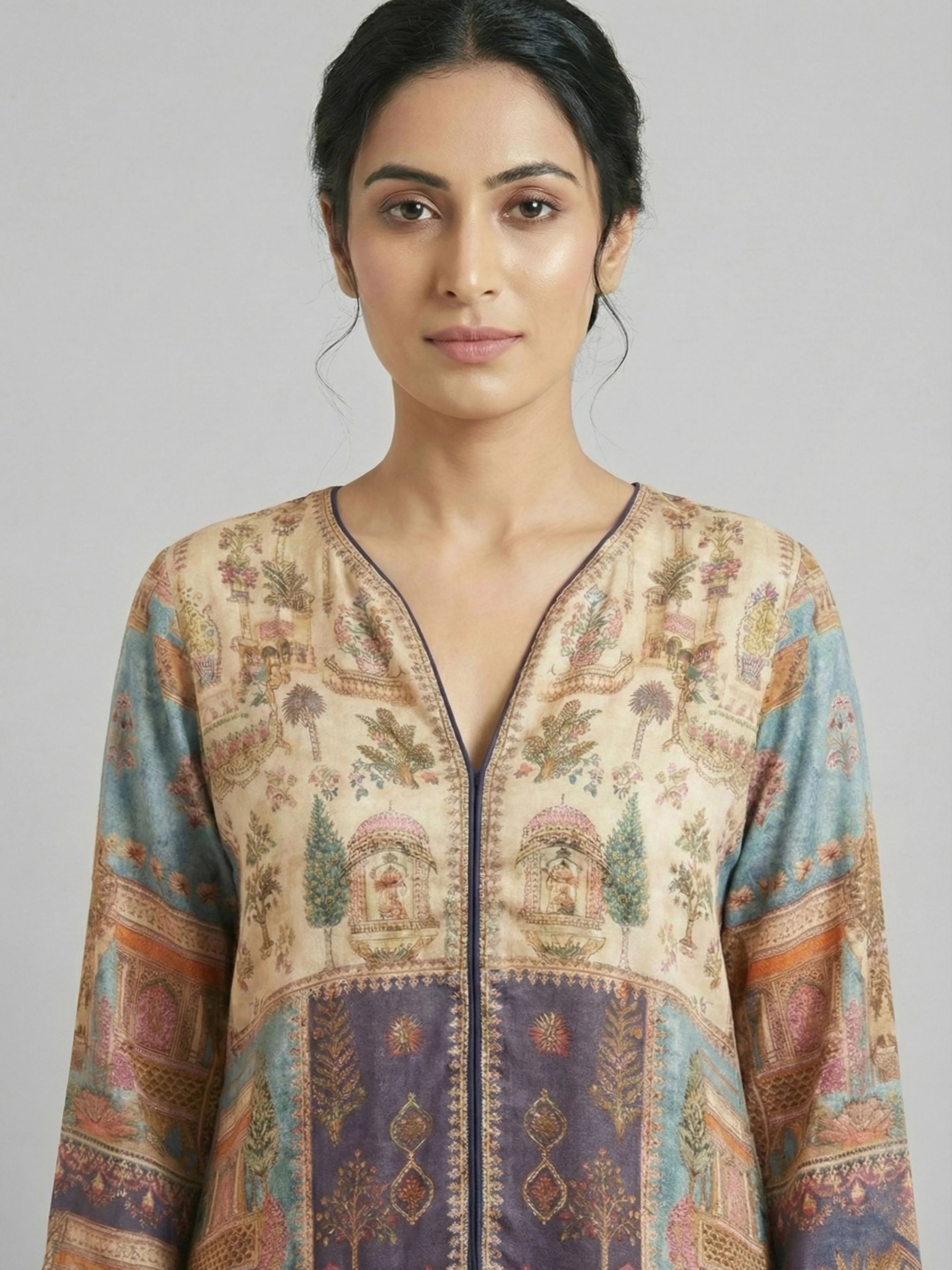 Royal Blue Mughal Print Embellished Co-Ord Set in Gajji Silk