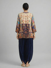 Royal Blue Mughal Print Embellished Co-Ord Set in Gajji Silk