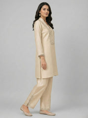 Beige Mirror-Embellished Dola Silk Co-ord Set
