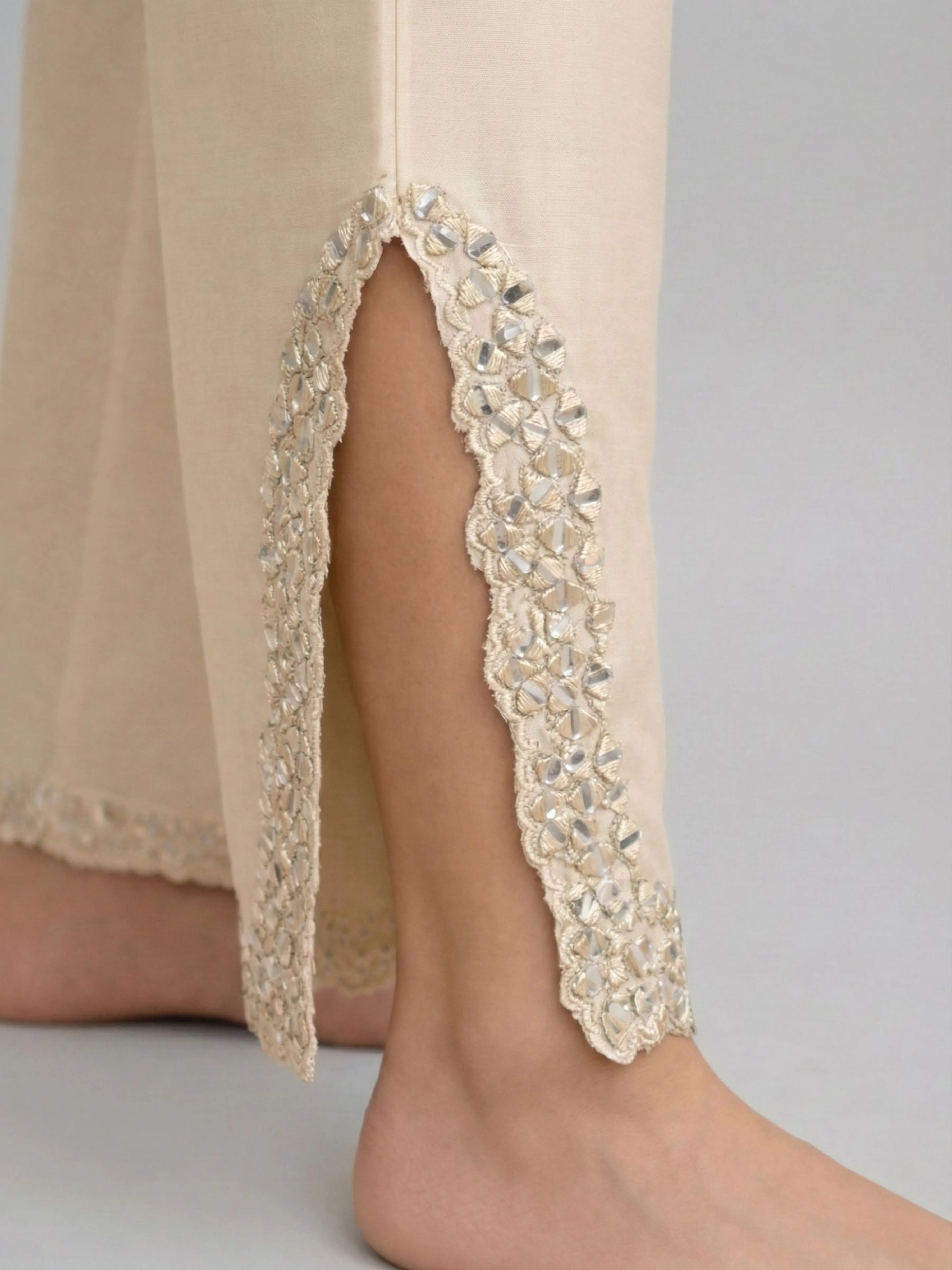 Beige Mirror-Embellished Dola Silk Co-ord Set