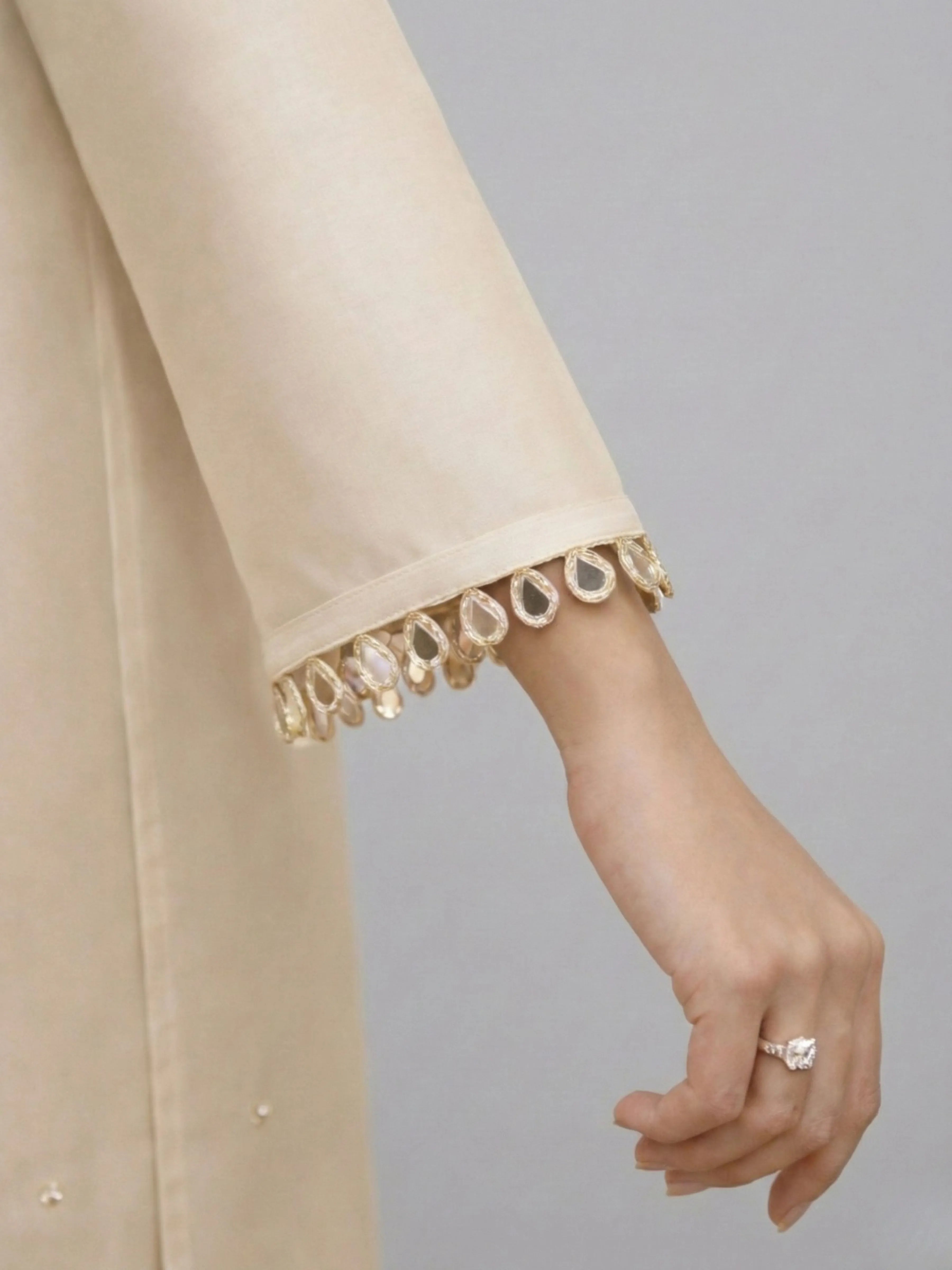 Beige Mirror-Embellished Dola Silk Co-ord Set