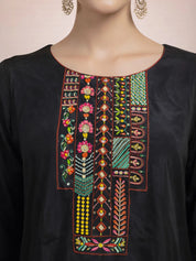 Black Asymmetrical Embroidered Kurti & Floral Palazzo Co-ord Set