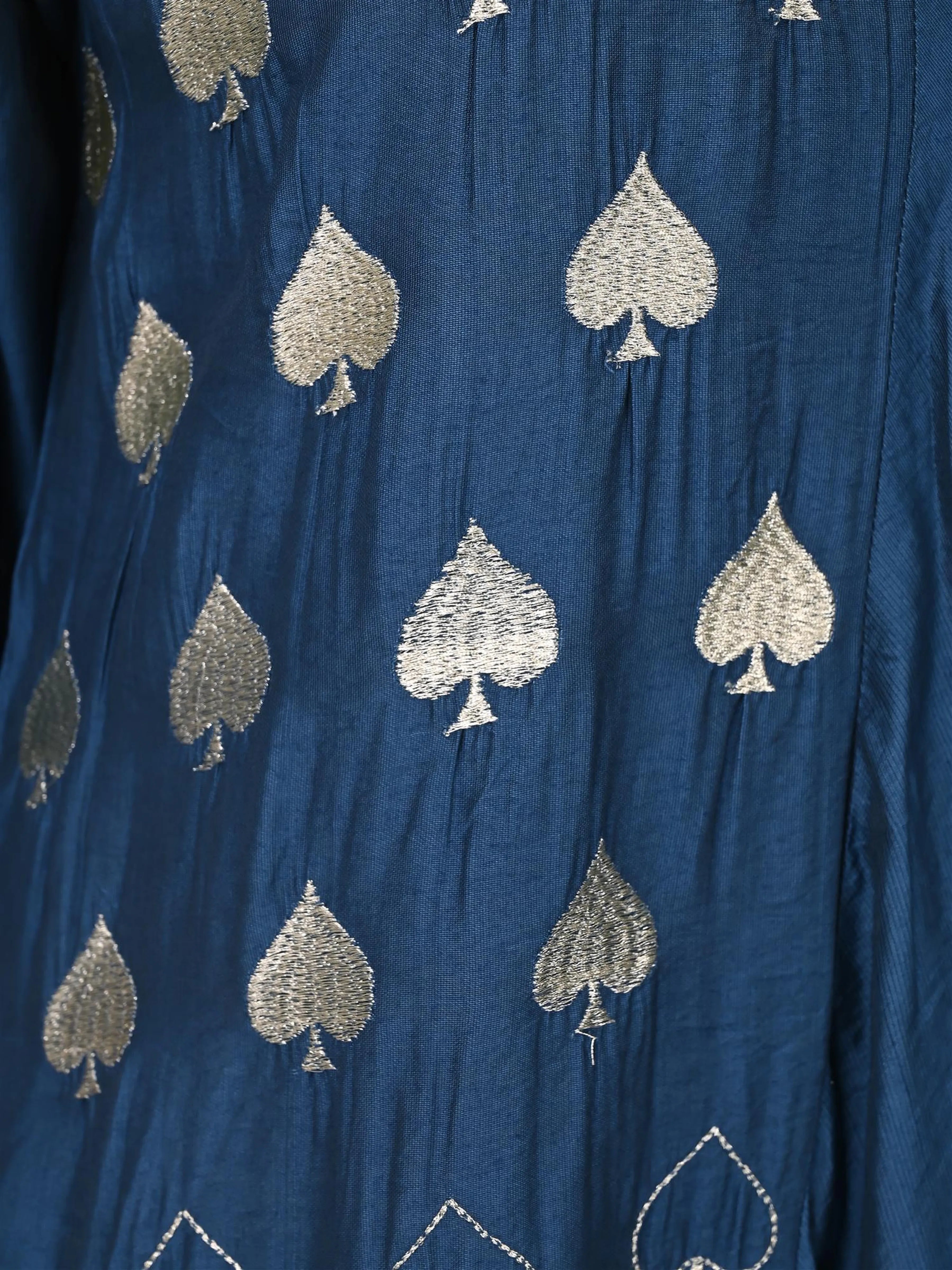 Dark Blue Embroidered Asymmetric Co-ord Set in Chanderi Silk