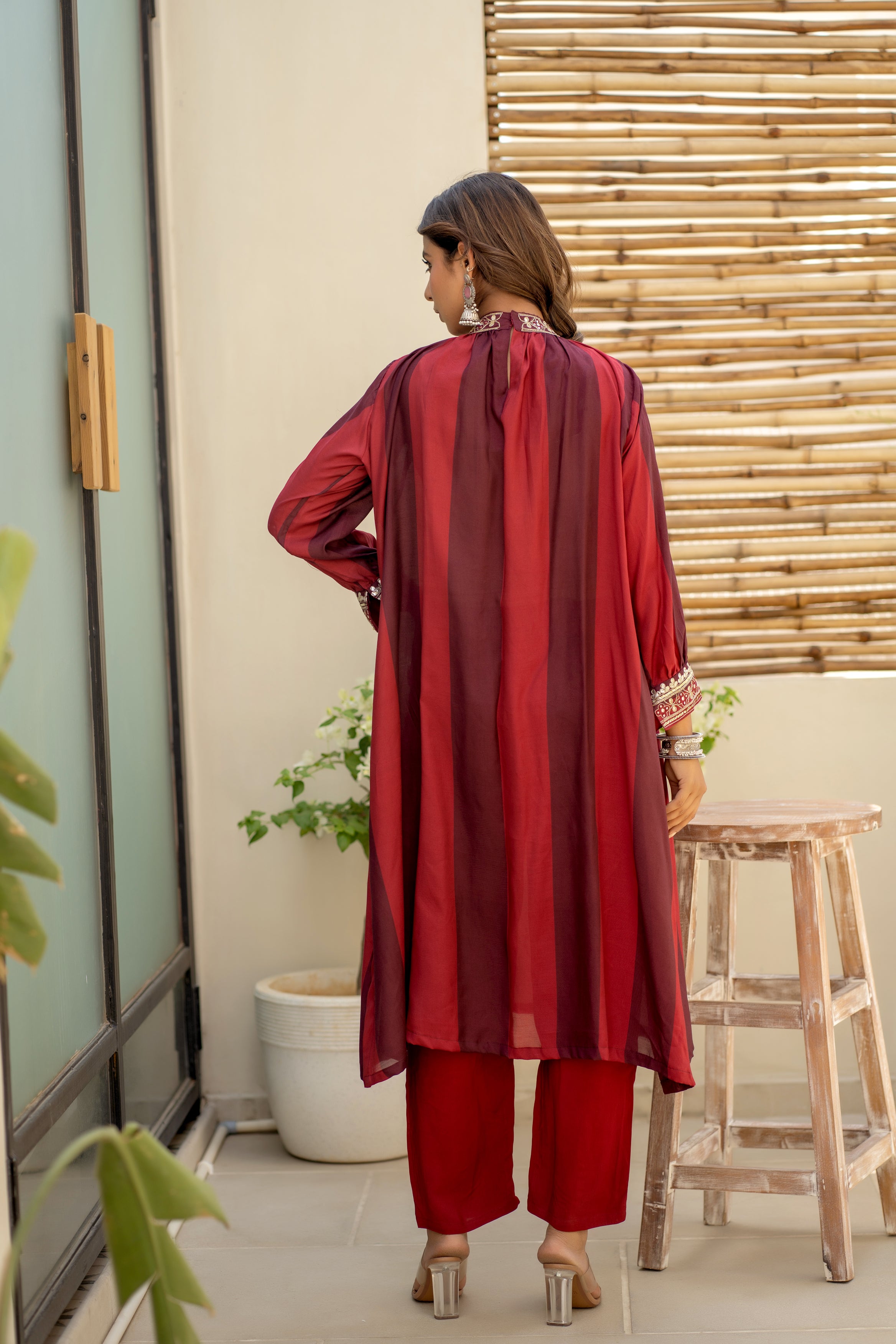 Red Sequence Work Muslin Kurta With Pant Set