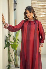 Red Sequence Work Muslin Kurta With Pant Set