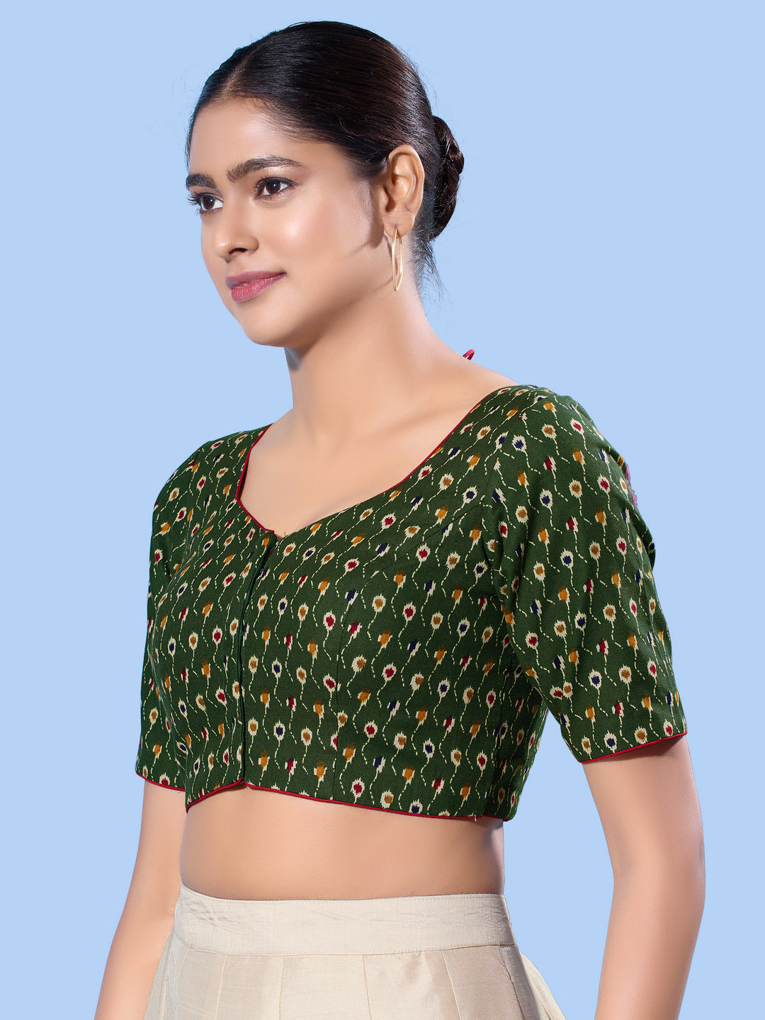 Cotton Printed Basic Elbow Sleeeves Blouse