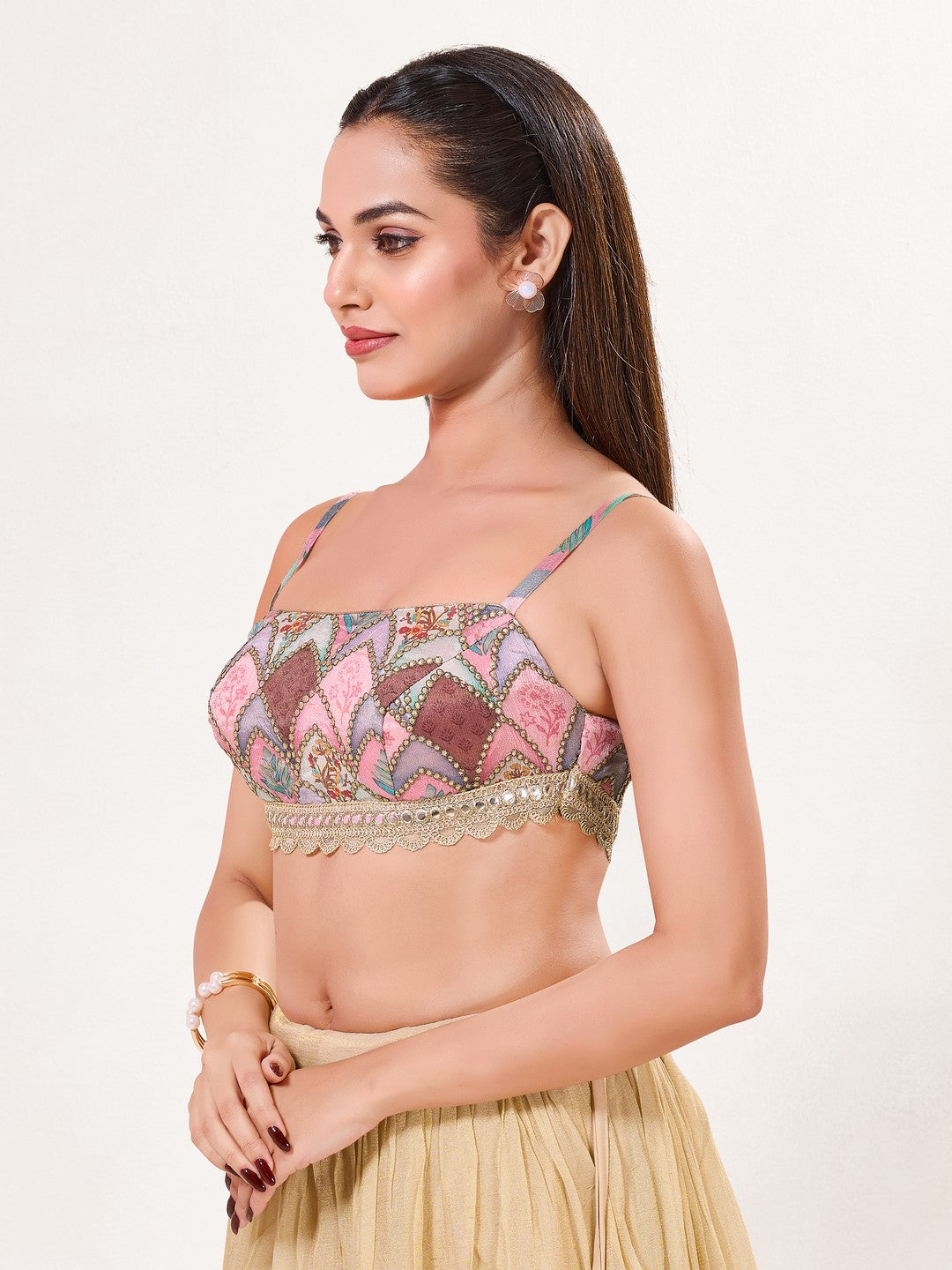 Multy Strappy Embroidered Blouse With Lace Waist