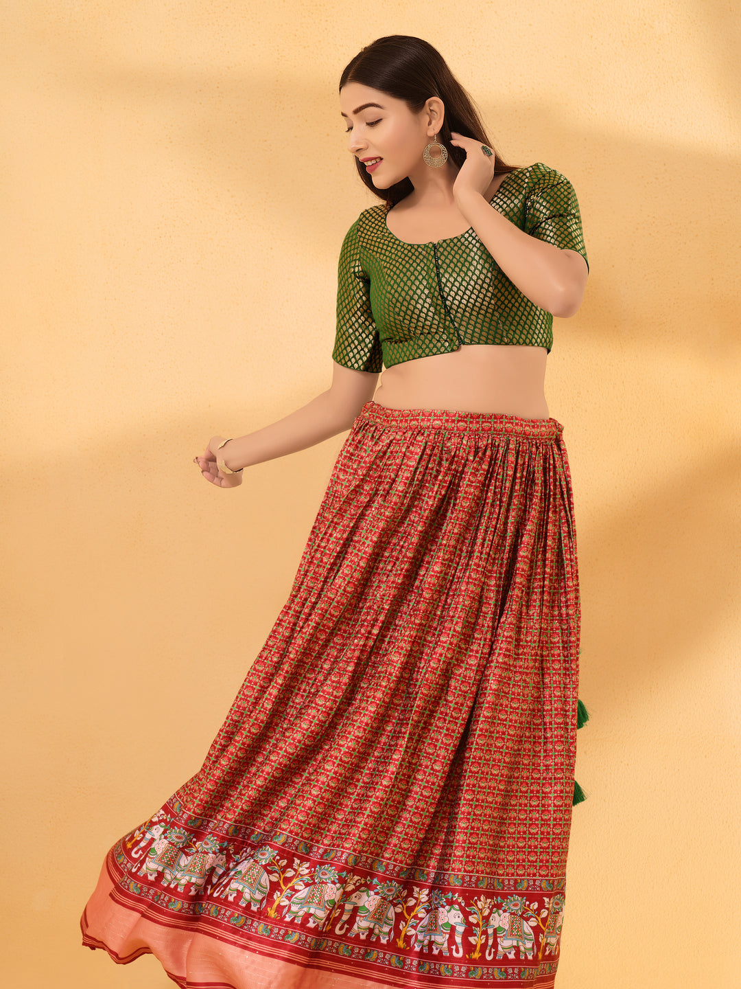 Brocade Round Neck Front Open Small Butti Blouse