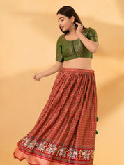 Brocade Round Neck Front Open Small Butti Blouse