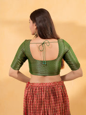 Brocade Round Neck Front Open Small Butti Blouse