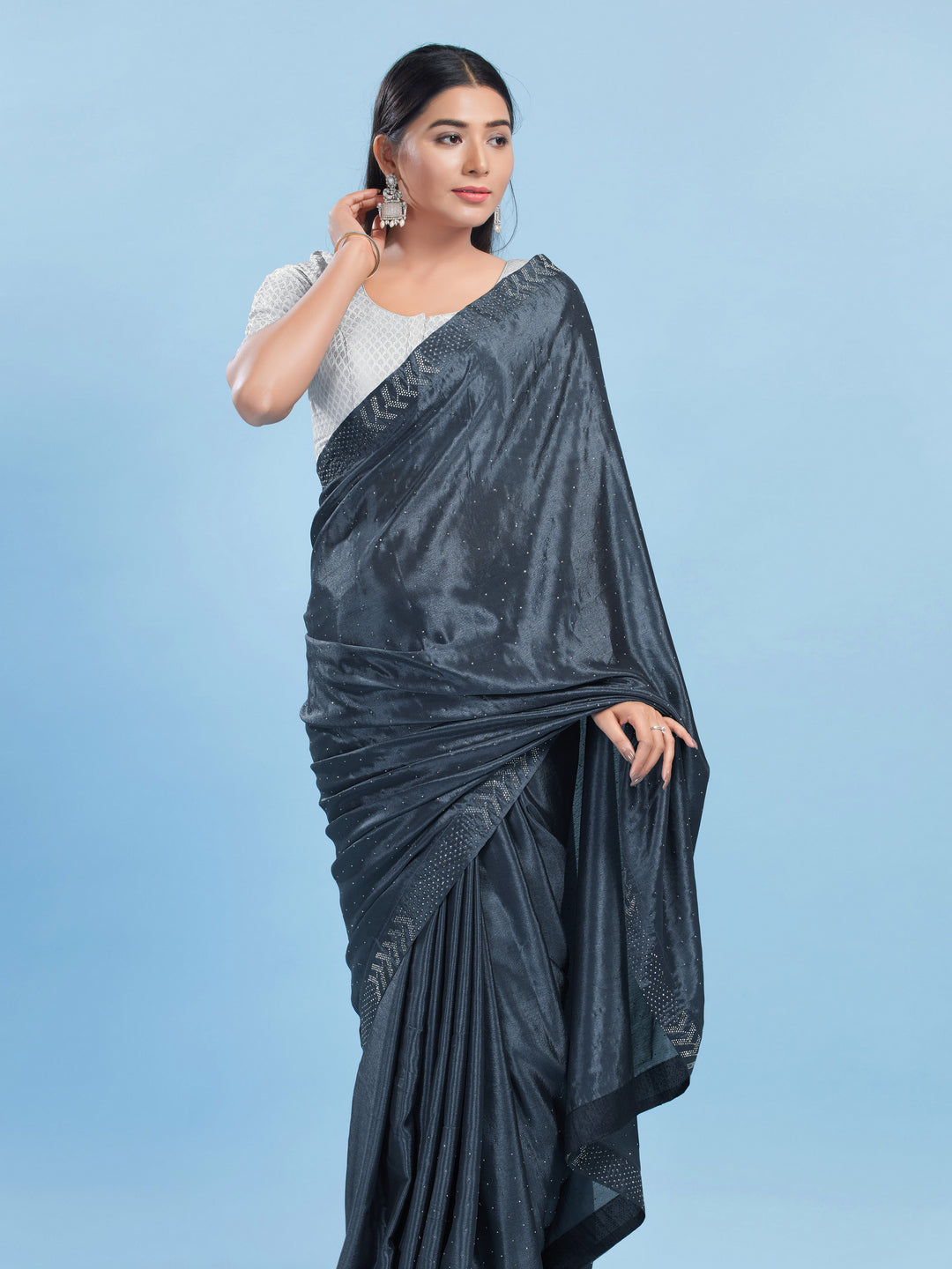 Brocade Round Neck Front Open Small Butti Blouse