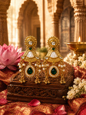 Venyora MOGRA Gold-Plated Drop Earrings – White Green