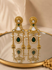 Venyora MOGRA Gold-Plated Drop Earrings – White Green