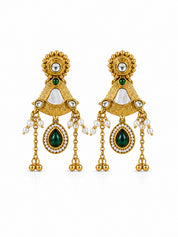 Venyora MOGRA Gold-Plated Drop Earrings – White Green