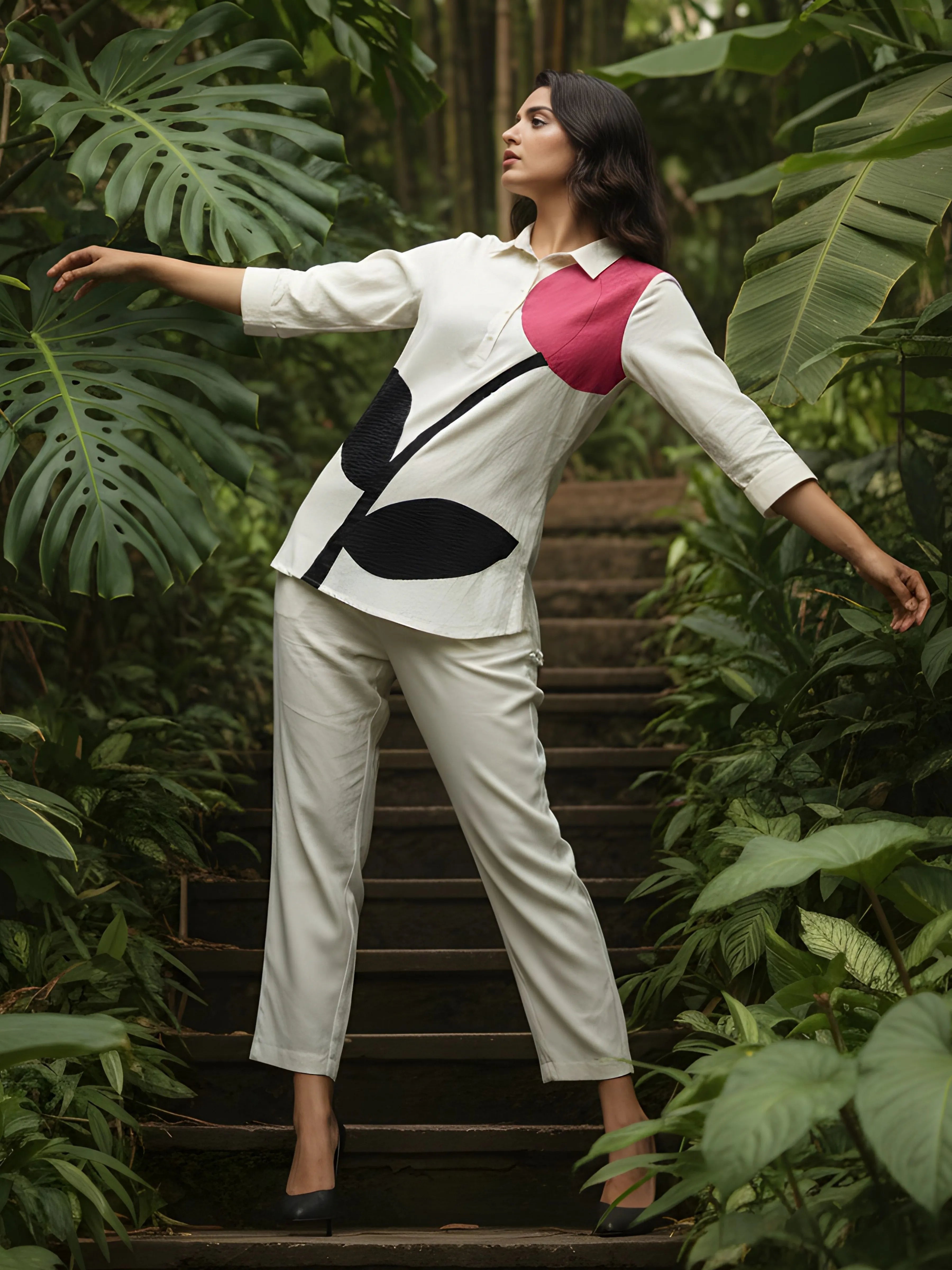 Organic White Floral Appliqué Co-ord Set in Cotton Flex