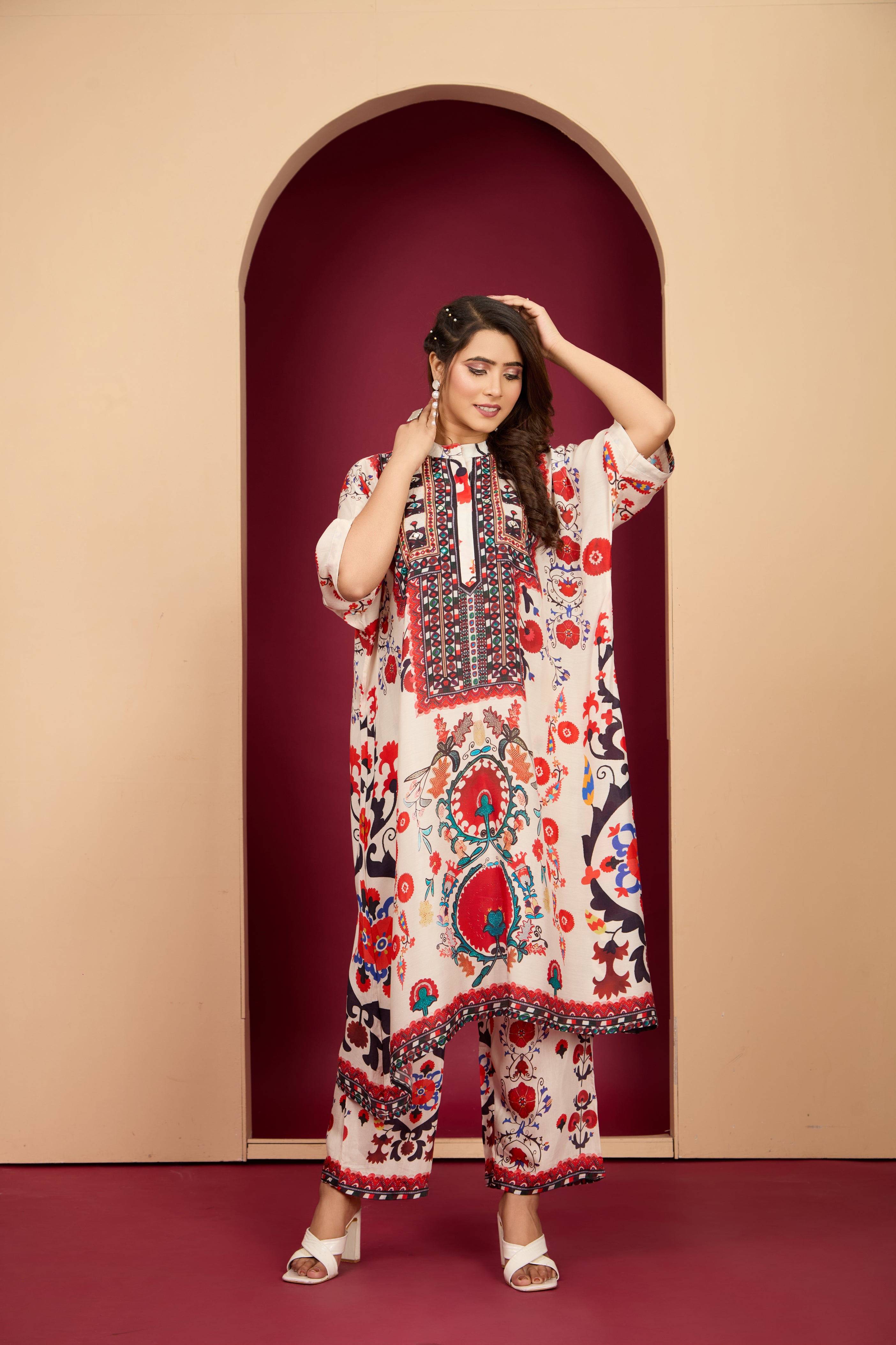 Pink Multi Block Placement Floral Muslin Printed Kurta Set