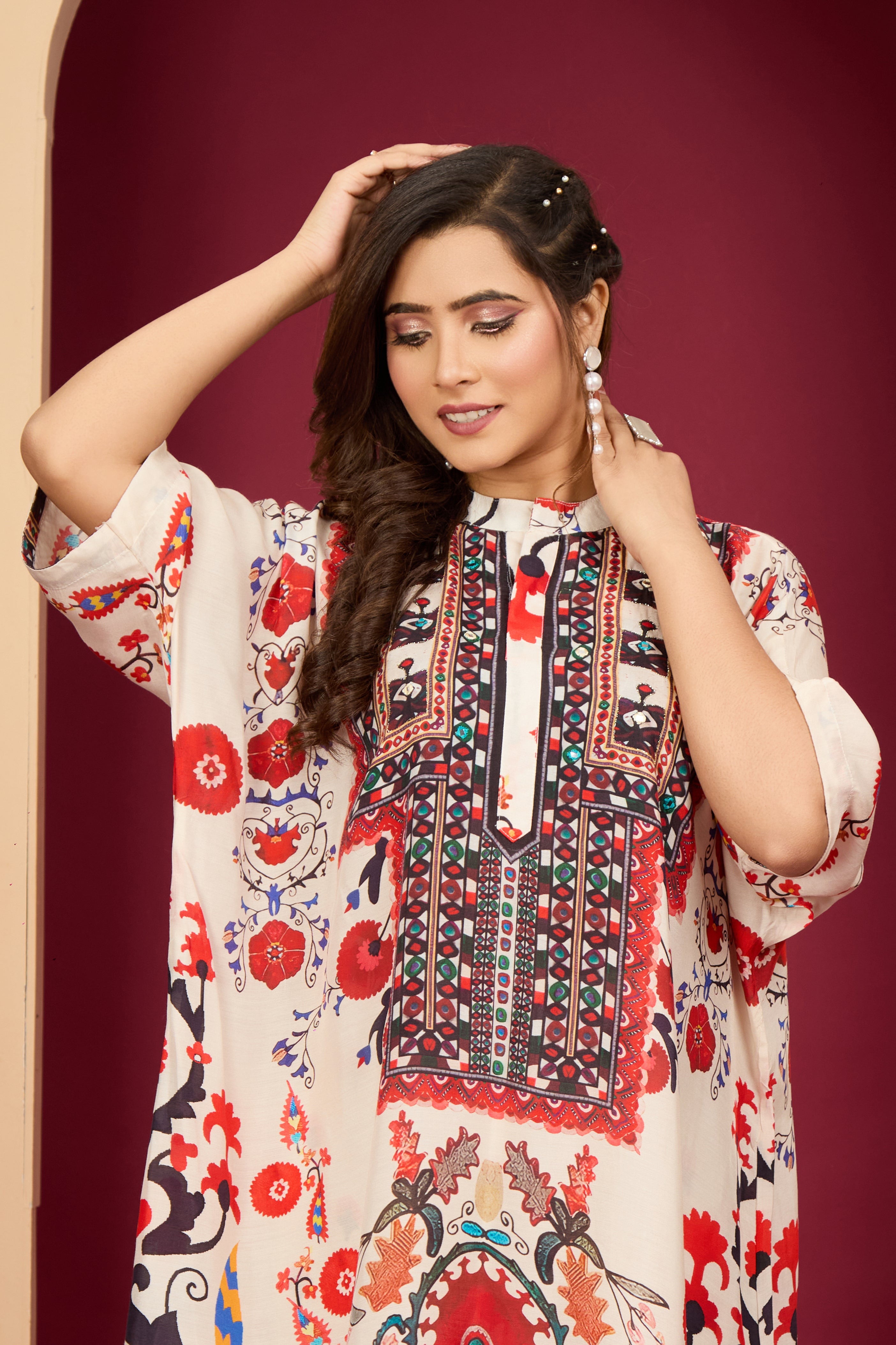 Pink Multi Block Placement Floral Muslin Printed Kurta Set