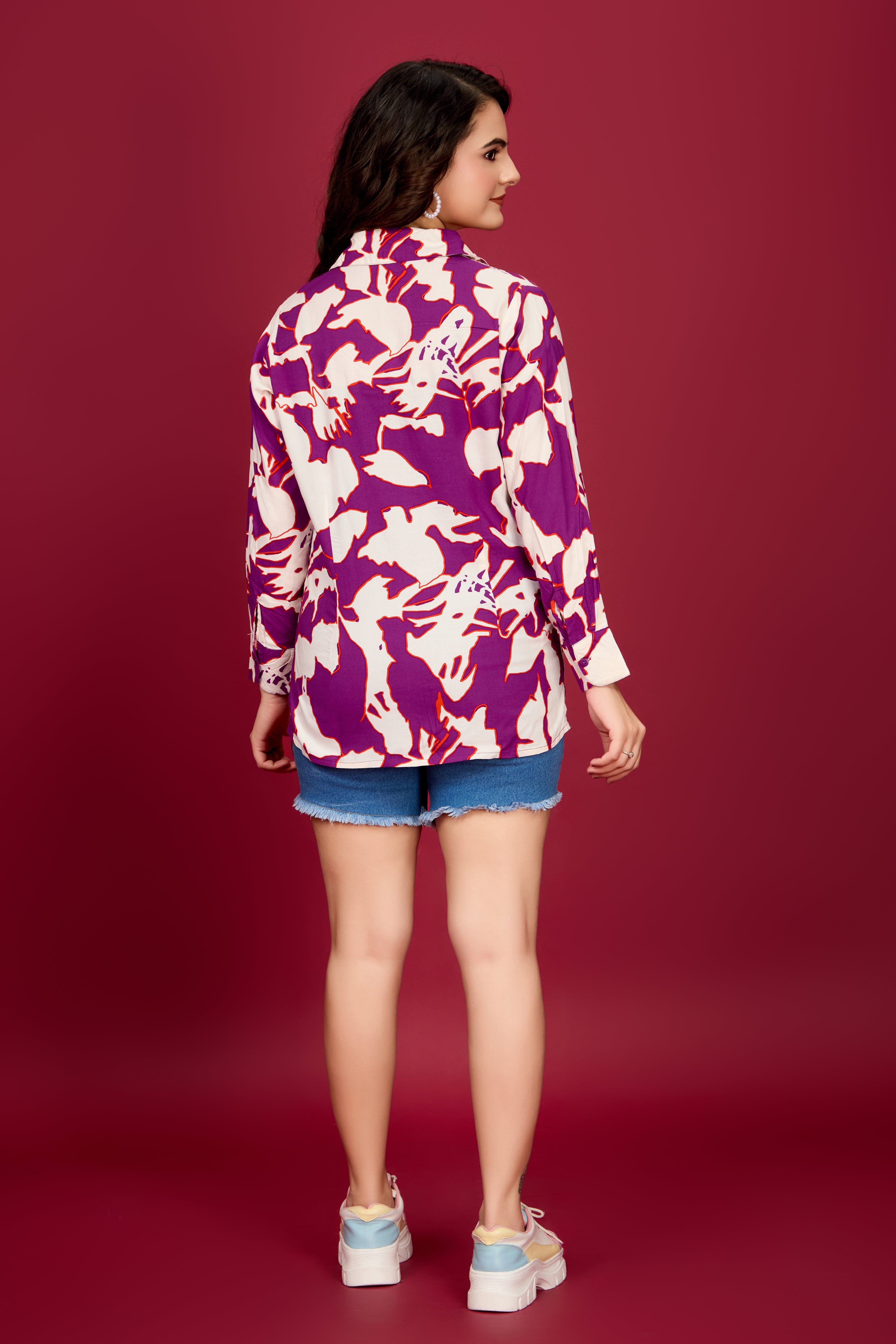 Purple Abstract Rayon Printed  Shirt