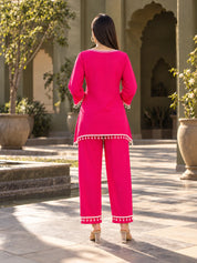 Rani Pink Mirror Embroidered Co-ord Set in Crepe
