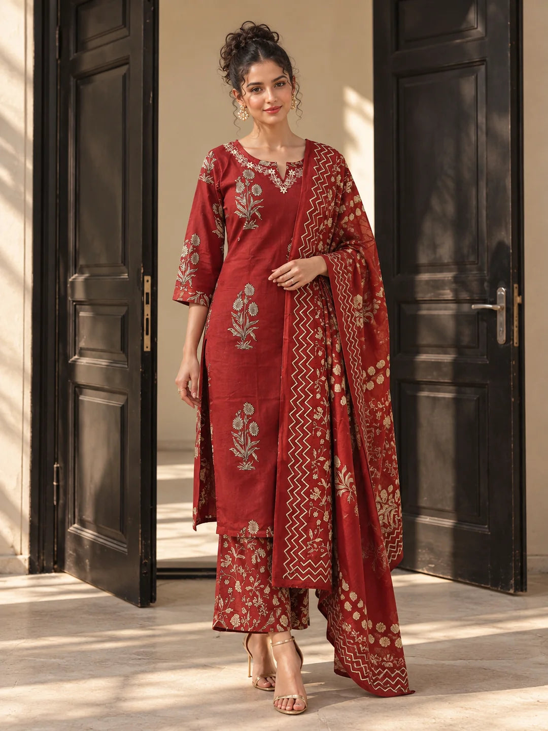 Maroon embroidered Kaftanize outfit