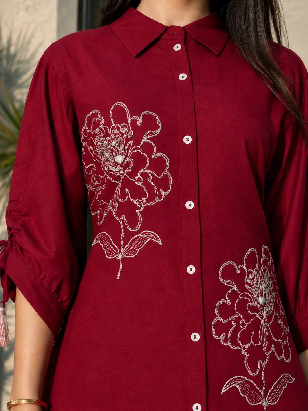 Maroon Embroidered Kurta With Pants