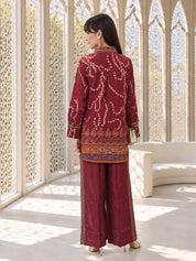 Plum Bandhani Print Co-ord Set in Crepe